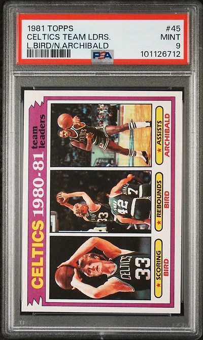 1981 Topps 45 Celtics Team Leaders L.bird/n.archibald PSA 9