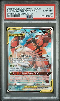 2019 Pokemon Sun & Moon Unbroken Bonds Full Art/pheromosa & Buzzwole Gx PSA 10
