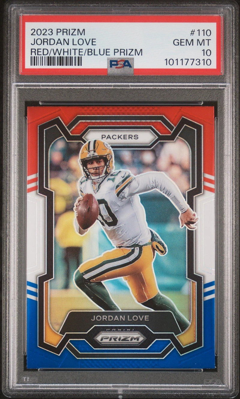 2023 Panini Prizm 110 Jordan Love Red/white/blue Prizm PSA 10
