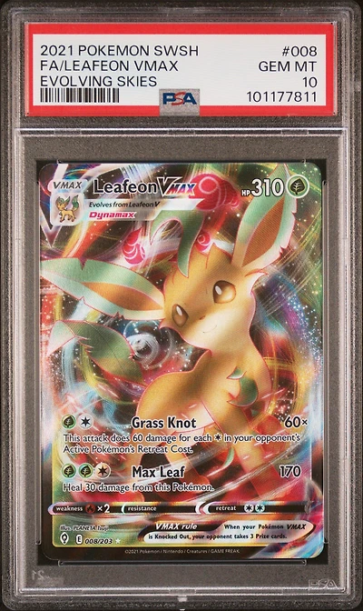 2021 Pokemon Sword & Shield Evolving Skies 008 Full Art/leafeon Vmax PSA