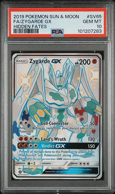 2019 Pokemon Sun & Moon Hidden Fates Sv65 Full Art/zygarde Gx PSA