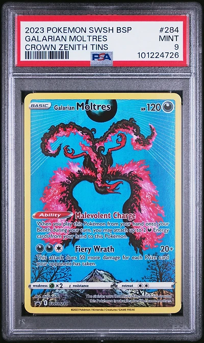2023 Pokemon Swsh Black Star Promo 284 Galarian Moltres Crown Zenith Tin PSA 9