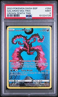 2023 Pokemon Swsh Black Star Promo 284 Galarian Moltres Crown Zenith Tin PSA 9