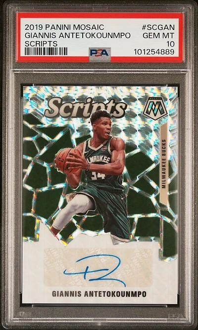 2019 Panini Mosaic Scripts Scgan Giannis Antetokounmpo PSA 10