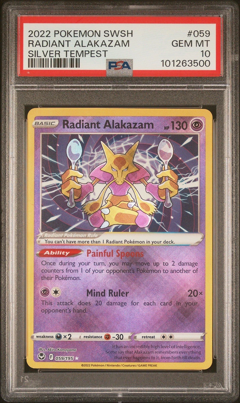 2022 Pokemon Sword & Shield Silver Tempest 059 Radiant Alakazam PSA