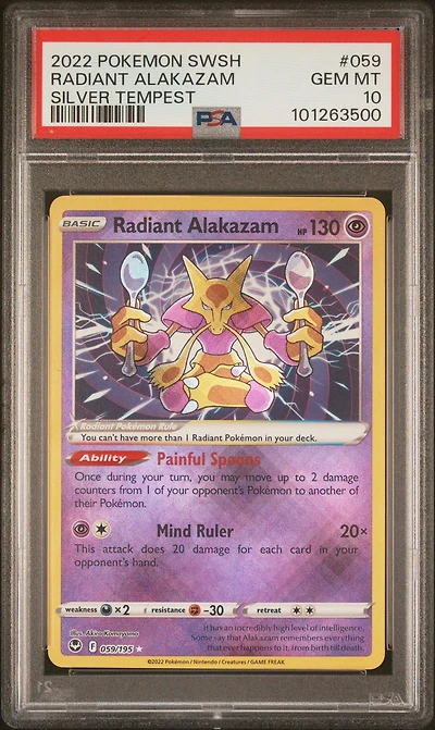 2022 Pokemon Sword & Shield Silver Tempest 059 Radiant Alakazam PSA