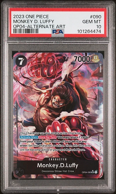 2023 One Piece Op04-kingdoms Of Intrigue 090 Monkey D. Luffy Alternate Art PSA 10