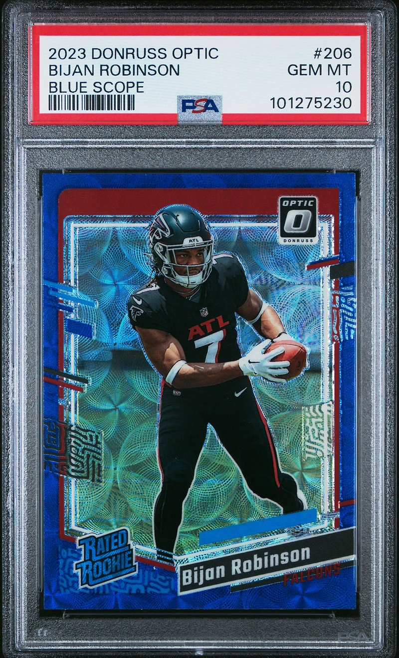 2023 Panini Donruss Optic 206 Bijan Robinson Blue Scope PSA 10