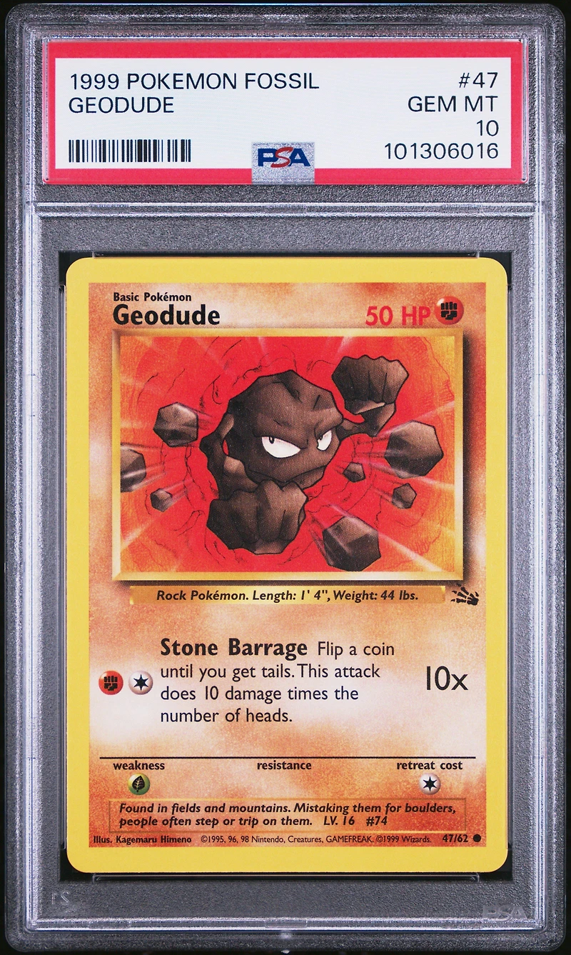 1999 Pokemon Fossil 47 Geodude PSA