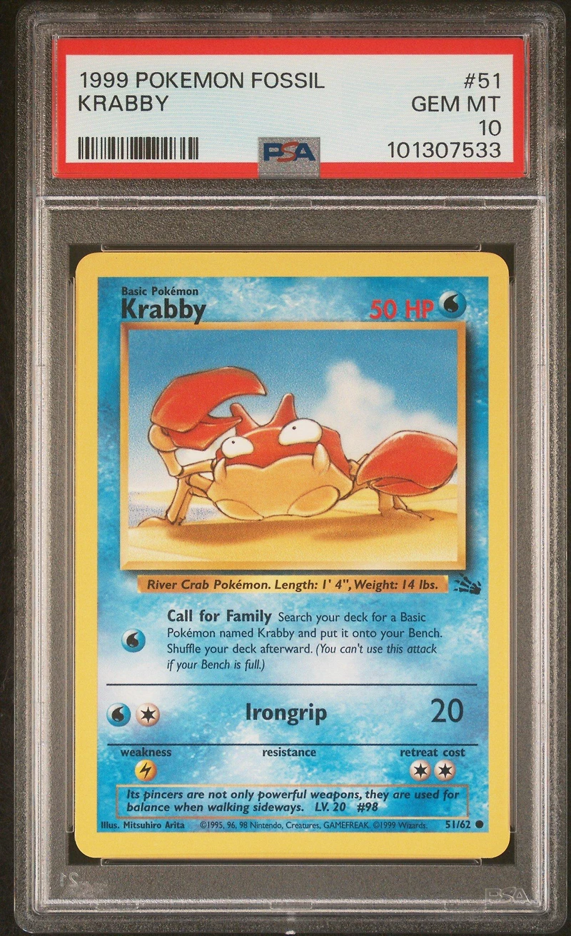 1999 Pokemon Fossil 51 Krabby PSA