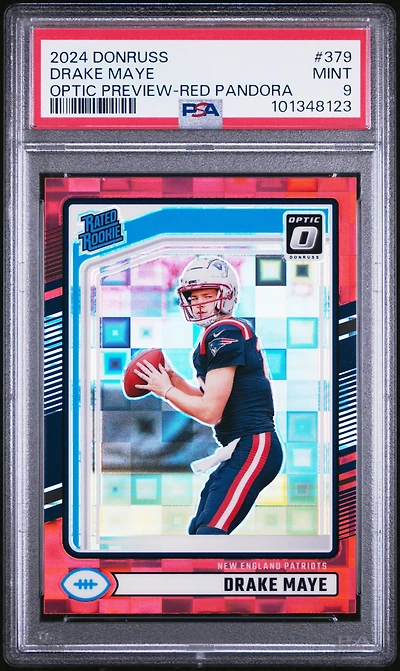 2024 Panini Donruss 379 Drake Maye Optic Preview-red Pandora PSA