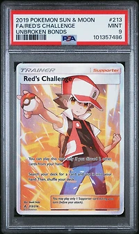 2019 Pokemon Sun & Moon Unbroken Bonds 213 Full Art/red's Challenge PSA