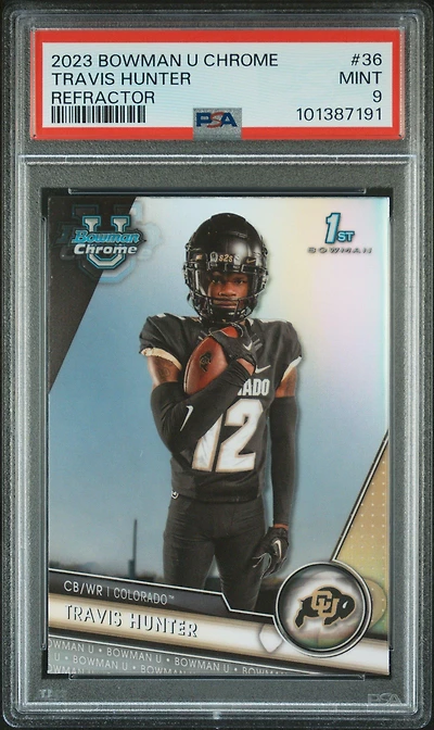 2023 Bowman University Chrome 36 Travis Hunter Refractor PSA 9