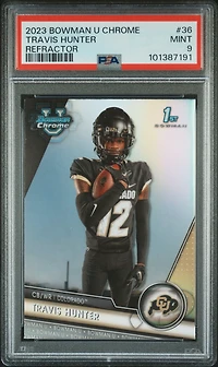 2023 Bowman University Chrome 36 Travis Hunter Refractor PSA 9