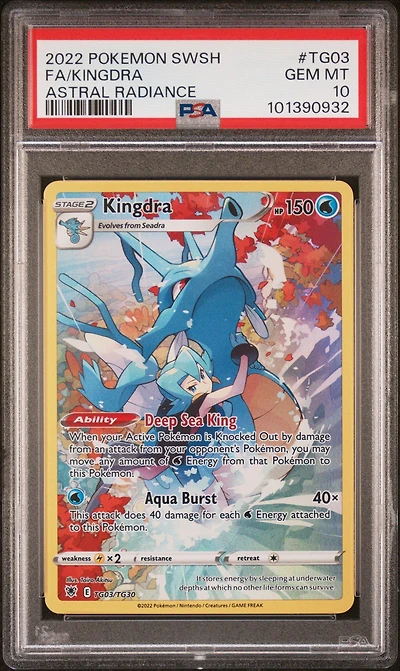 2022 Pokemon Sword & Shield Astral Radiance Tg03 Full Art/kingdra PSA