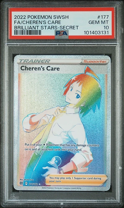 2022 Pokemon Sword & Shield Brilliant Stars 177 Full Art/cheren's Care Secret PSA 10