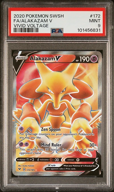 2020 Pokemon Sword & Shield Vivid Voltage 172 Full Art/alakazam V PSA