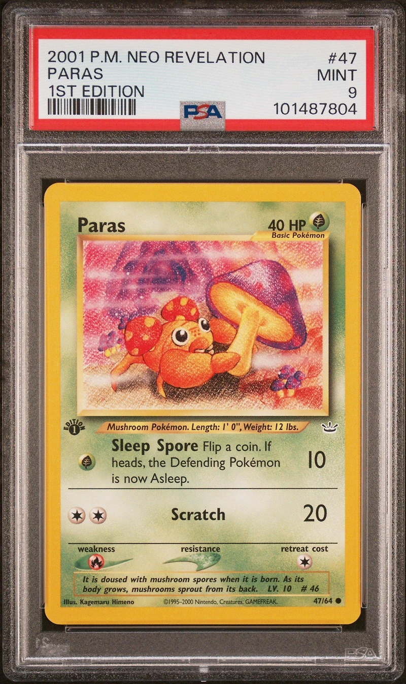 2001 Pokemon Neo Revelation 1st Edition 47 Paras PSA