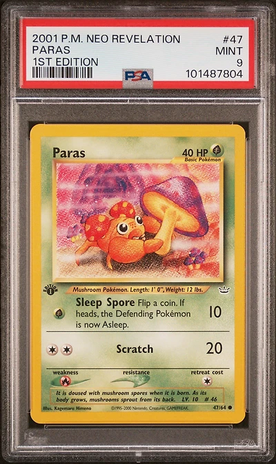 2001 Pokemon Neo Revelation 1st Edition 47 Paras PSA
