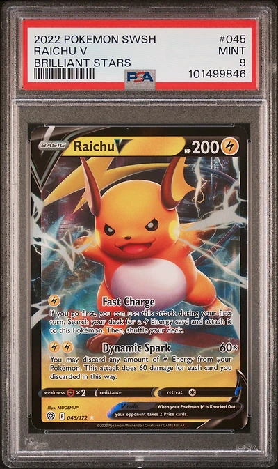2022 Pokemon Sword & Shield Brilliant Stars 045 Raichu V PSA