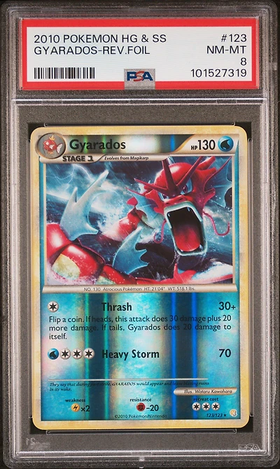 2010 Pokemon Heartgold & Soulsilver 123 Gyarados-reverse Foil PSA 8