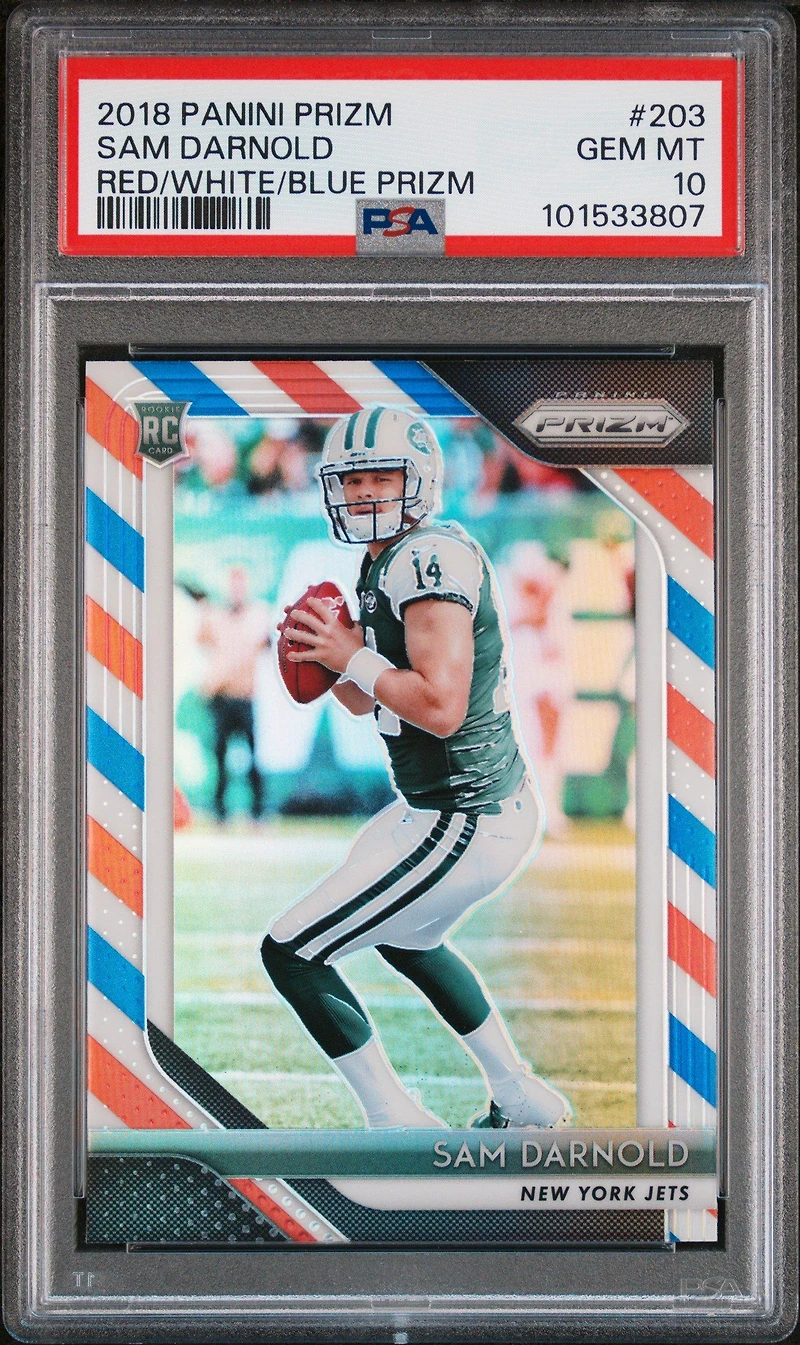2018 Panini Prizm 203 Sam Darnold Red/white/blue Prizm PSA