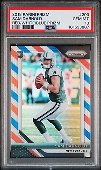 2018 Panini Prizm 203 Sam Darnold Red/white/blue Prizm PSA