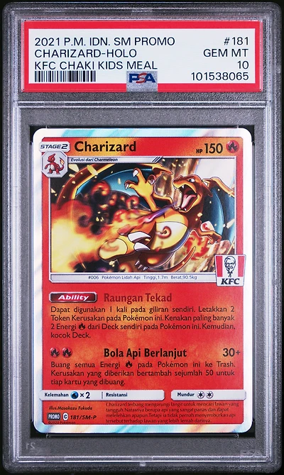 2021 Pokemon Indonesian Sm Promo 181 Charizard-holo Kfc Chaki Kids Meal PSA 10