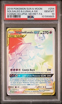 2019 Pokemon Sun & Moon Cosmic Eclipse 254 Full Art/solgaleo & Lunala Gx Secret PSA