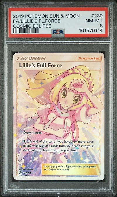 2019 Pokemon Sun & Moon Cosmic Eclipse 230 Full Art/lillie's Full Force PSA
