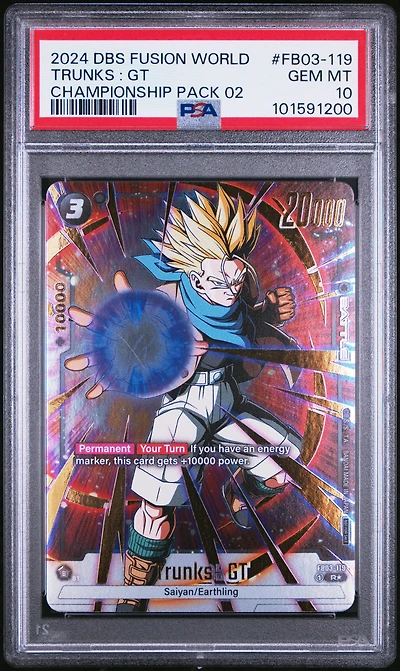 2024 Dragon Ball Super Card Game Fusion World Championship Pack 02 Fb03-119 Trunks : Gt Alternate Art PSA 10