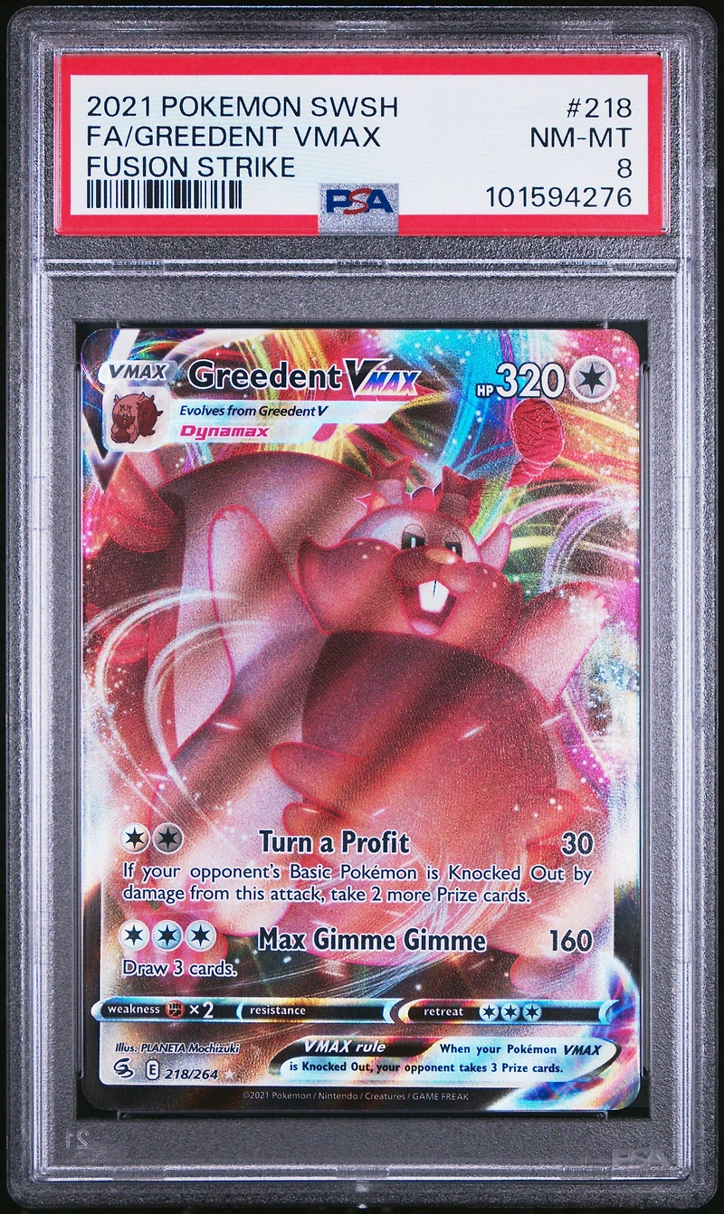 2021 Pokemon Sword & Shield Fusion Strike 218 Full Art/greedent Vmax PSA