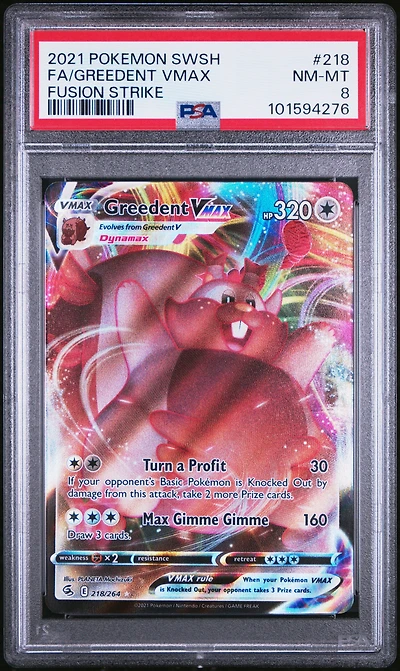 2021 Pokemon Sword & Shield Fusion Strike 218 Full Art/greedent Vmax PSA