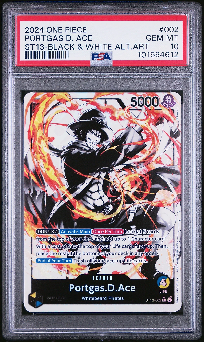 2024 One Piece Ultra Deck St13-the Three Brothers Portgas D. Ace Black & White Alternate Art PSA 10
