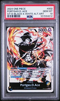 2024 One Piece Ultra Deck St13-the Three Brothers Portgas D. Ace Black & White Alternate Art PSA 10