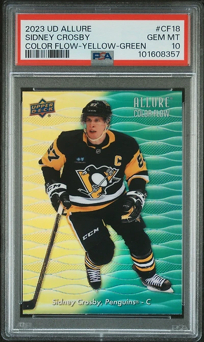 2023 Upper Deck Allure Color Flow Cf18 Sidney Crosby Yellow-green PSA 10
