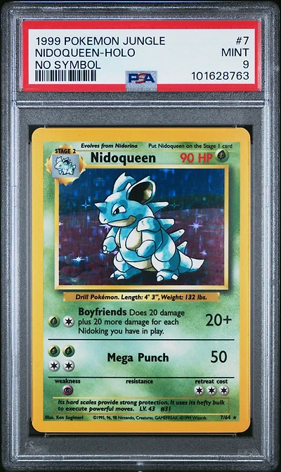 1999 Pokemon Jungle 7 Nidoqueen-holo No Symbol PSA