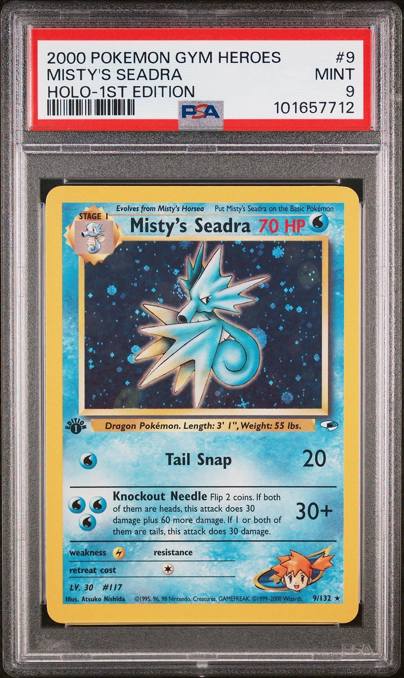 2000 Pokemon Gym Heroes 9 Misty's Seadra Holo-1st Edition PSA 9