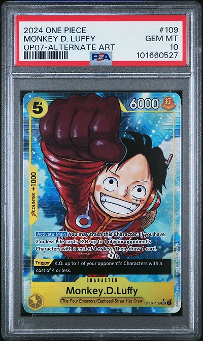 2024 One Piece Op07-500 Years In The Future 109 Monkey D. Luffy Alternate Art PSA 10