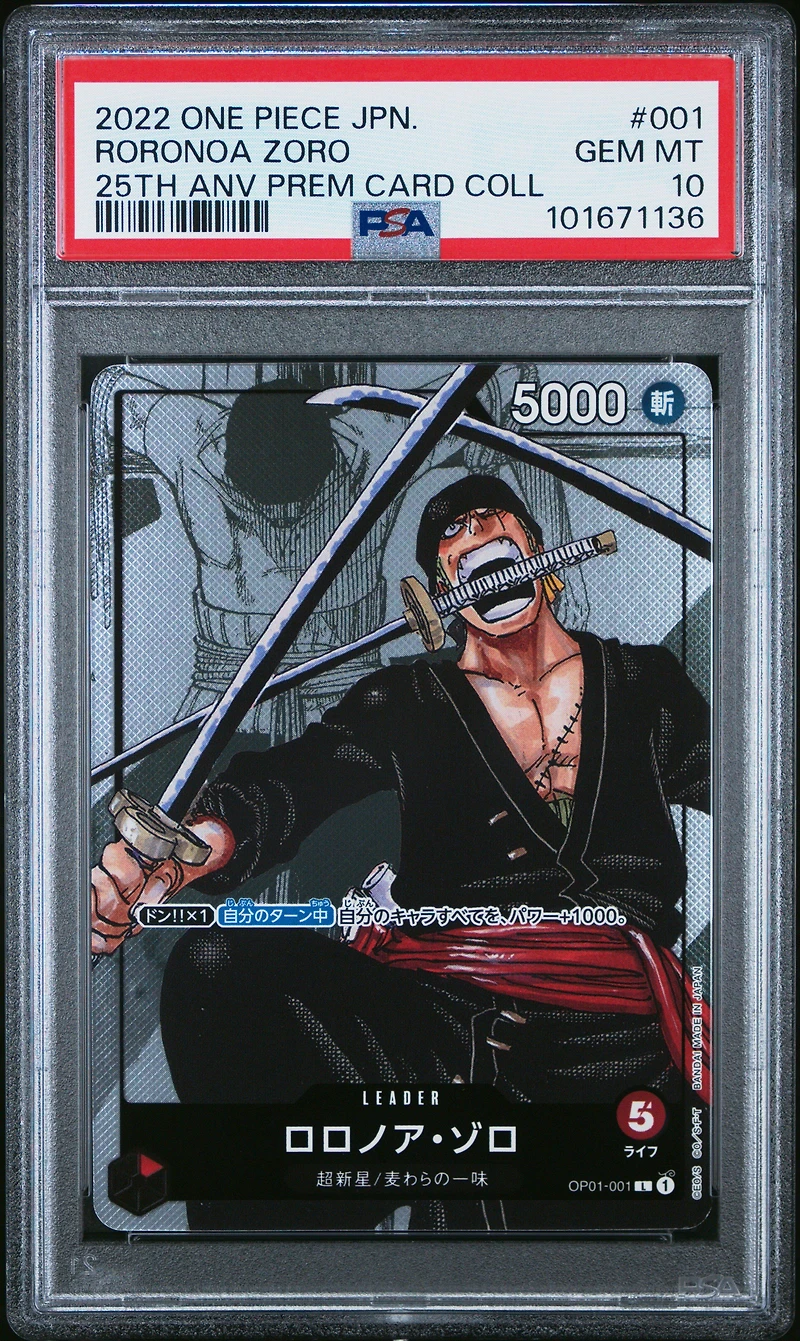 2022 One Piece Japanese 25th Anniversary Premium Card Collection 001 Roronoa Zoro PSA 10