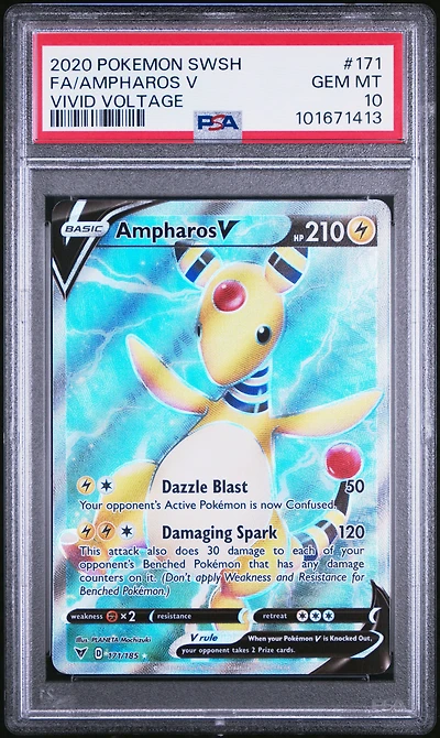 2020 Pokemon Sword & Shield Vivid Voltage 171 Full Art/ampharos V PSA