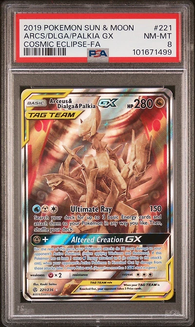 2019 Pokemon Sun & Moon Cosmic Eclipse Full Art/arceus & Dialga & Palkia Gx PSA