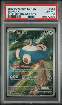 2023 Pokemon Svp En-sv Black Star Promo 051 Snorlax 151 Elite Trainer Box PSA