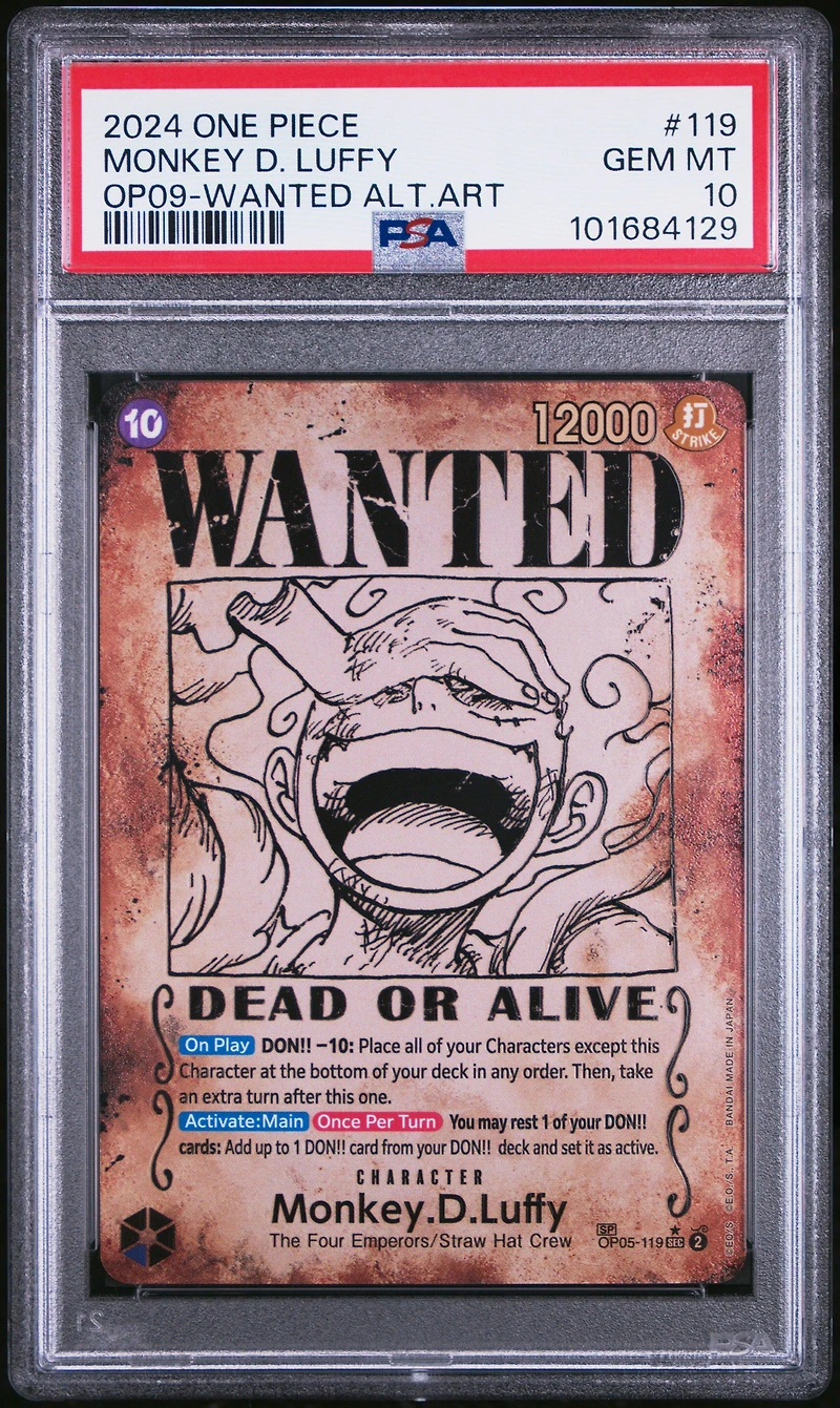 2024 One Piece Op09-emperors In The New World 119 Monkey D. Luffy Wanted Alternate Art PSA