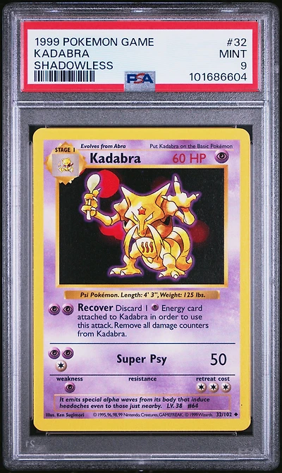 1999 Pokemon Game 32 Kadabra Shadowless PSA