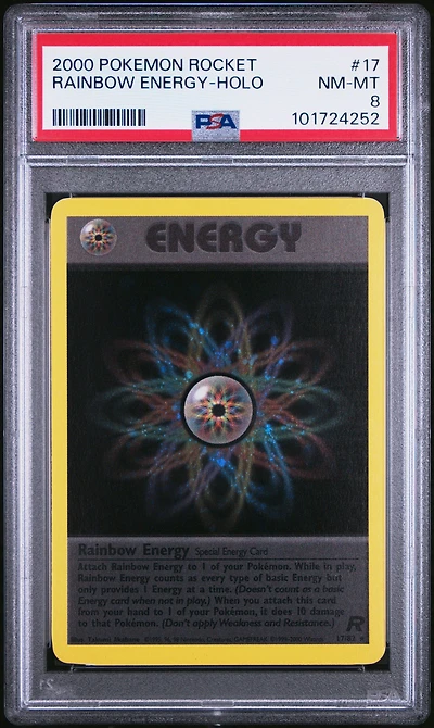 2000 Pokemon Rocket 17 Rainbow Energy-holo PSA 8