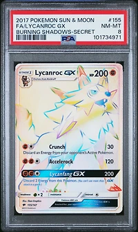 2017 Pokemon Sun & Moon Burning Shadows 155 Full Art/lycanroc Gx Secret PSA