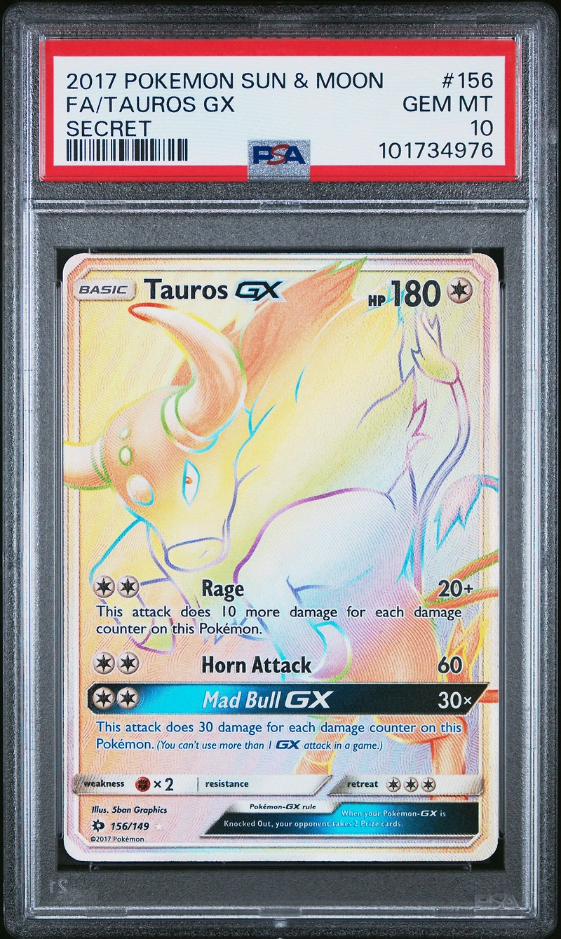 2017 Pokemon Sun & Moon 156 Full Art/tauros Gx Secret PSA