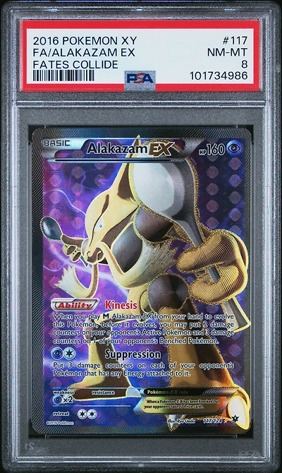 2016 Pokemon Xy Fates Collide 117 Full Art/alakazam Ex PSA