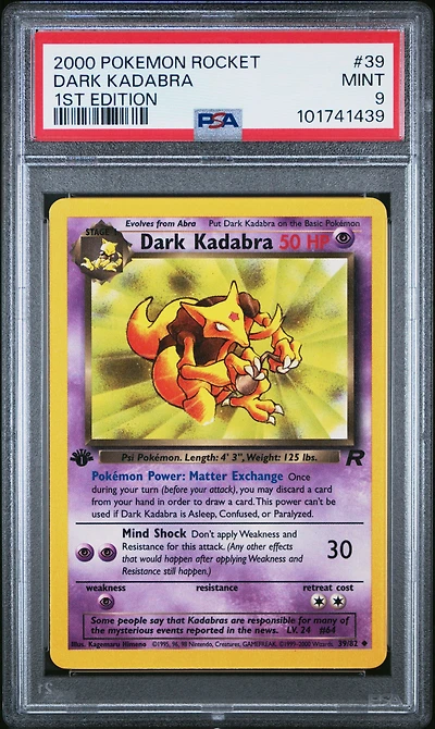 2000 Pokemon Rocket 39 Dark Kadabra 1st Edition PSA